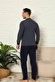 Men's Pajama Set - Navy Blue Long Sleeve Combed Cotton 1219Uy - 4