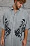 Men's Shirt Horse Figure Print Washed Gray Oversize Printed Tencel Fabric - 4