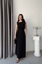 Black Waist Detailed Draped Sleeveless Dress