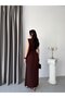Brown Waist Detailed Draped Sleeveless Dress - 7