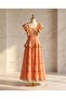 Yavruağzı, Salmon Silver Stripe Detailed Ruffled Maxi Dress