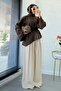 Asymmetrical Cut Flounce Sleeve Modal Blouse – Brown - 8