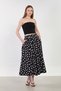 Women's Polka Dot Long Skirt with Elastic Waist - Black/White - 3
