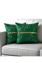 2-Piece Luxury Modern Patterned Velvet Cushion Cover - Gold Leaf and Gold Leather Stripe Cushion 45X45 - 2