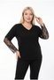 Women's Black Plus Size V-Neck Lace Sleeve Blouse Hzl26S-Zss19661