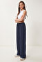 Wide Leg Summer Trousers with Pockets Lub0343 Dark Blue - 3