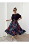 Buketli̇ Women's Woven Viscose Top with Short Sleeves and Blouse, Rope Strap Patterned Loose Long Dress - 7