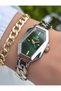 Chain Model-Steel Cord-Women's Wristwatch-Gold Silver Green Color-2 Years Warranty-Bracelet Gifted Hmj4Fc1 - 3