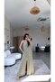 Khaki V-Neck Muslin Slit Dress