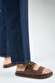 Regina Women's Genuine Leather Double Strap Single Buckle Brown Slippers - 6