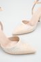 Costa Beige Stone Ankle Strap Detailed Women's Evening Dress Heeled Shoes - 3