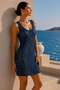 Women's Indigo Viscose Cotton Openwork Knitwear Beach Dress - 3
