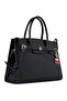 Black Croco Patterned Women's Hand and Shoulder Bag - Stylish Bag with Lock Detail - 3