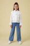 Girl's 3-Piece Set with White Pompom Sweater, Shirt and Jeans 24107 - 4