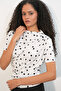 Women's Drawstring Detailed Short Sleeve Polka Dot Blouse 945 - A.White - 4