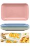 4 Colors Big Rectangular Dinner Plates Unbreakable Wheat Straw Plates, Reusable Durable Lightweight Salad Plate