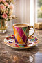 R'Eyla Aurum Prism Gold Detailed Porcelain Hand-Painted Turkish Coffee Cup Set – Premium Coffee Set for 2 People with Special Leather Box Gift - 4