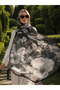 Madame Polo Black and White Color Rose Patterned Cotton Soft Shawl Rose Series