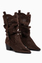 Orietta Brown Suede Laser Cut Bellows Summer Boots - 3