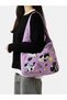 Lilac Light Purple Color Cat Patterned Functional Design Shoulder Bag Daily Travel Use