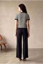 Women's Regular Fit Crew Neck Cotton / Polyester Short Sleeve Black / Ecru Buttoned Cardigan Carla - 5