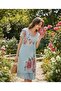 Italian Cotton Linen V-Neck Layered Floral Patterned Dress - 4