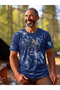 Mountain and Compass Figured Gold Carbon Fiber Printed Outdoor Navy Blue Unisex 100% Cotton T-Shirt - 3