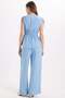 Women's standard fit regular cut v-neck shirred waist lace-up blouse wide leg blue pants set - 8