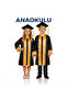 Children's Kindergarten Black Graduation Gown and Cap Set with Colorful Stripes