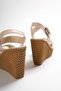 Perla Buckle Elastic Wedge Heeled Orthopedic Sole Straw Look Women's Sandals Ckt - Ten - 6