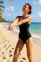 Women's Swimsuit One Piece Draped Straps V-Neck Fixed Cup Without Underwire Knitted Textured Hipster Cut Stylish - 2