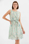 Women's Zero Sleeve Gathered Waist Patterned Chiffon Mint Dress - 6