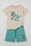 Boy's Shorts Set Game Enthusiast Dinosaur Printed 2-6 Years, Cream