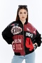 Women's Oversize Printed Leather Biker Coat Zippered Racer Jacket Lined Bomber College Coat Daily Use Red - 3