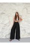 Women's Black High Waist Velcro Detailed Wide Leg Palazzo Trousers - 7