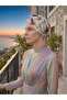 Mira Model Colorful Patterned Cross and Band Detailed Lined Ready-Made Turban Hijab Pool Cap - 8