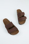 Vega Women's Vegan Leather Double Strap Velcro Brown Slippers - 6