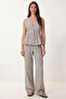 Linen Blouse Trousers Set Laz0009 Gray
