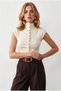 Women's Cream Pleated Detailed Buttoned Viscose Content Knitwear Blouse Blz-19003351 - 2