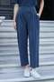 Women's Silky Textured Flexible Modal Fabric High Waist Pants with Side Pockets - Navy Blue - 3