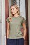 Women's Silky Fabric Wide Zero-Neck Short Sleeve Tshirt Blouse-Khaki - 2