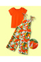 100% Cotton Printed Dungaree & Half Sleeves Inner Top - Multicolour & Orange - 2