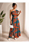 Women's New Season Slit Long One-Shoulder Patterned Dress