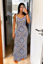 New Season Women's Rope Strap V-Neck Patterned Long Summer Dress