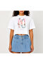 Crop T-Shirt White Printed Relaxed Fit Raw Cut Basic Short Tshirt