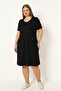 Women's Plus Size Black Short Sleeve Dress with Pocket Detail - 4
