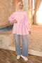 Pink Buttoned Sleeve Elastic Waist Drawstring Modal Woven Shirt - 2