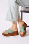 Nerpes genuine leather thick sole open side women's orthopedic slippers mint green - 4