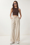 Wide Leg Linen Trousers with Pockets Lzv0077 Stone - 2