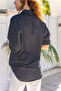 Women's Black Long Sleeve Loose Seersucker Fabric Basic Tunic Shirt 3522275 - 4